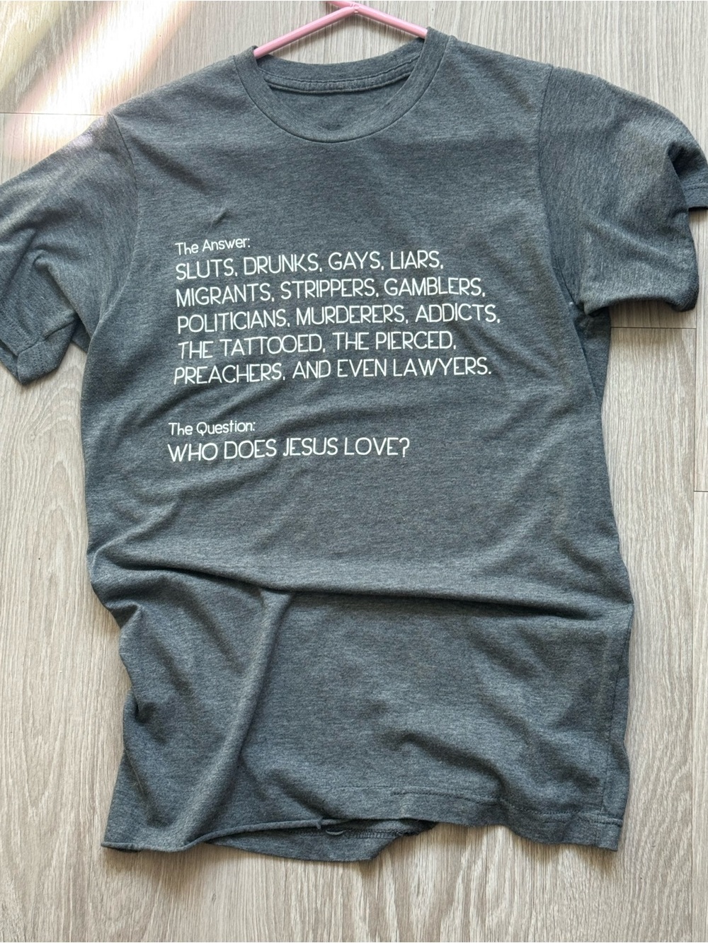 Grey Graphic Tee — 'Who Does Jesus Love?'